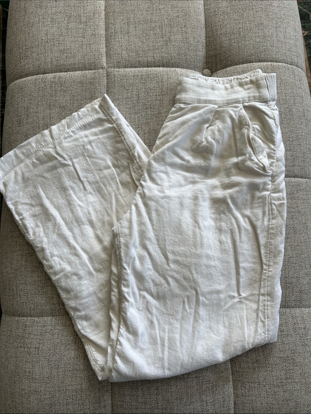 Abercrombie & Fitch Wide Leg Linen-Blend Pants in Cream